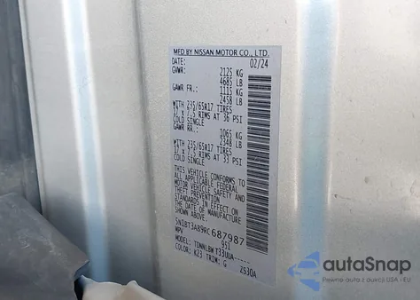 2024 Nissan Rogue S Intelligent Awd z USA, uszkodzony, nr VIN 5N1BT3AB9RC687987